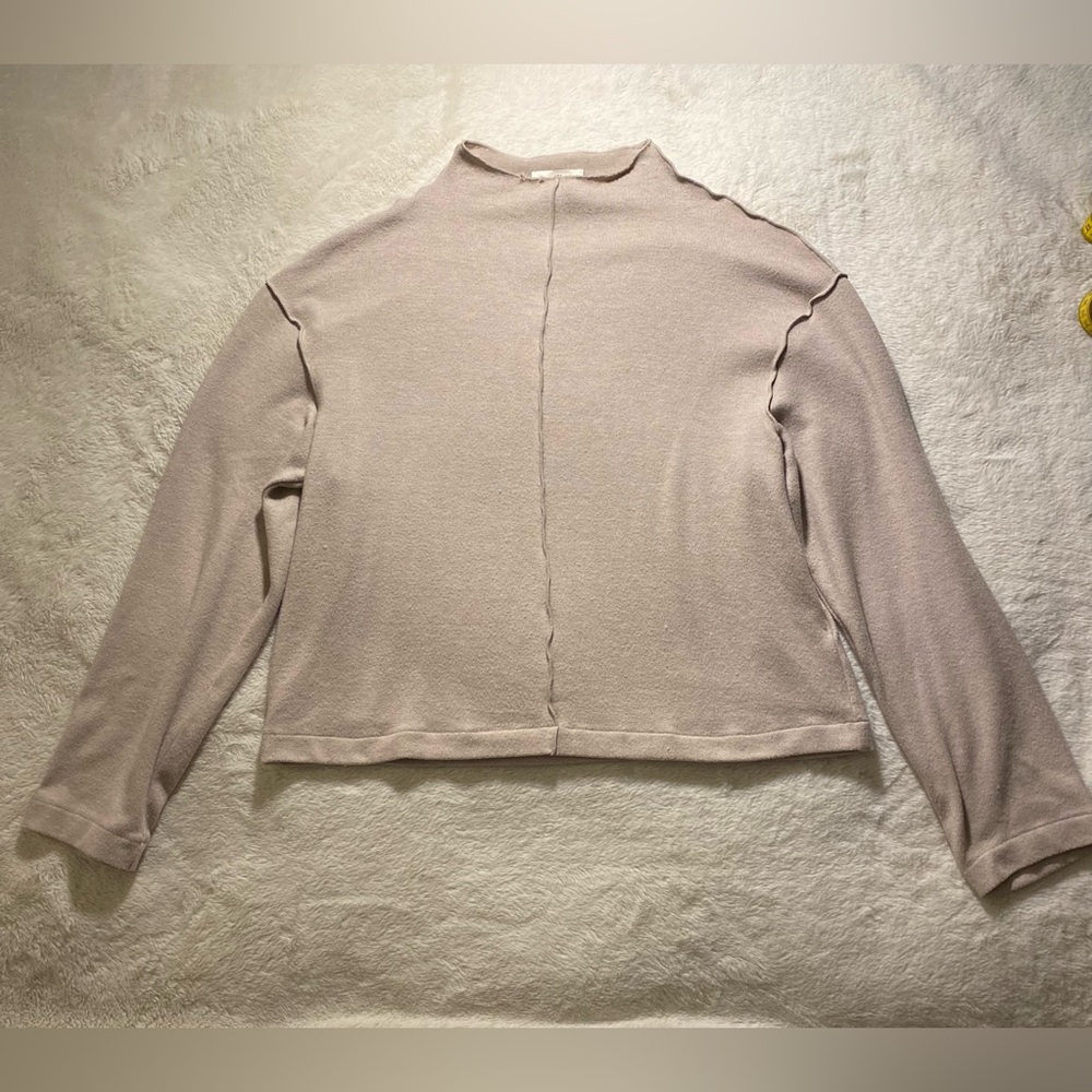 H&M Cream Reverse-Seam Mock-Neck Top XS Oversized